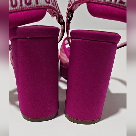 Juicy Couture Gramercy Mesh Hot Pink Heel Logo Platform Block Heel Chunky - Picture 7 of 10